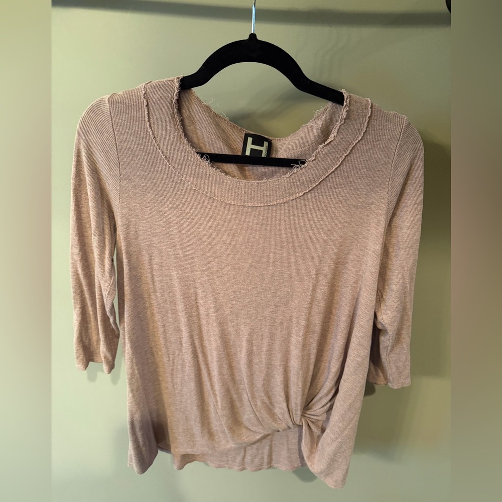 H by Bordeaux Dusty Mauve Knot-Front Short Sleeve Top